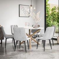 More4Homes Malvern Round Dining Table & Chairs - Marble Table Top w Solid Oak Legs + Nova Velvet Dining Chair Set Of 6 in Grey