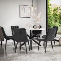 More4Homes Malvern Round Dining Table & Chairs - Marble Table Top w Solid Oak Black Legs + Nova Velvet Dining Chair Set Of 6
