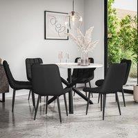 More4Homes Malvern Round Dining Table & Chairs - Marble Table Top w Solid Oak Black Legs + Nova Faux Leather Dining Chair Set Of 6