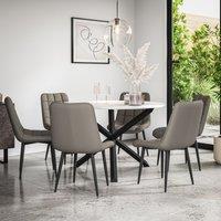 More4Homes Malvern Round Dining Table & Chairs - Marble Table Top w Solid Oak Black Legs + Nova Faux Leather Dining Chair Set Of 6 in Grey