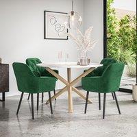 More4Homes Malvern Round Dining Table & Chairs - Marble Table Top w Solid Oak Legs + Anika Velvet Dining Chair Set Of 4 in Green