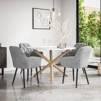 More4Homes Malvern Round Dining Table & Chairs - Marble Table Top w Solid Oak Legs + Anika Velvet Dining Chair Set Of 4 in Grey