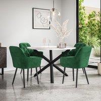 More4Homes Malvern Round Dining Table & Chairs - Oak Table Top w Solid Oak Black Legs + Anika Velvet Dining Chair Set Of 4 in Green
