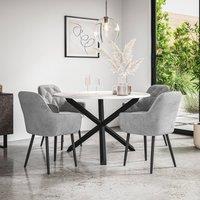 More4Homes Malvern Round Dining Table & Chairs - Oak Table Top w Solid Oak Black Legs + Anika Velvet Dining Chair Set Of 4 in Grey