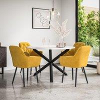 More4Homes Malvern Round Dining Table & Chairs - Oak Table Top w Solid Oak Black Legs + Anika Velvet Dining Chair Set Of 4 in Mustard