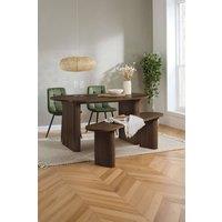 Birlea Axel Oval Fluted Dining Table With 2 Chairs & Bench in Brown | Size: Large