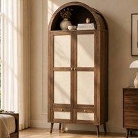 Matteo Arched Double Wardrobe - Walnut & Rattan-Effect - 2 Doors, 2 Drawers
