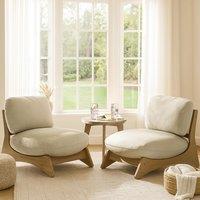 FurnitureboxUK Iko 2x Wood & Cream Chairs + Side Table Outdoor / Indoor Set in Brown