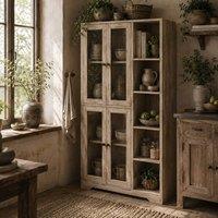 Wyld Haus Mole Pantry Light Grey Wood Effect Kitchen Storage Cabinet Glass Doors
