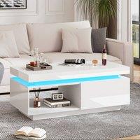 Matteo White High Gloss LED Coffee Table with RGB Lights, Drawer & Storage