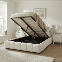 Home Source Upholstered Ottoman Storage Bed Soft Textured Velvet End Gas Lift in White | Size: Double