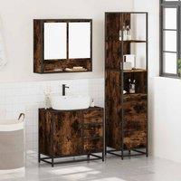 Berkfield Home Durable 3 Piece Bathroom Furniture Set Smoked Oak Engineered Wood in Brown