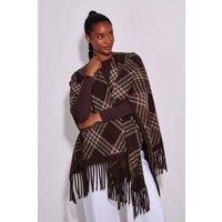 South Beach Women's Check Fringe Shawl in Brown