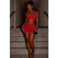 STYLEWISE Women's Sleeveless Crop Top - Co-ord - Mini Shorts Set in Red | Size: 6