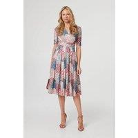 Izabel London Women's Printed 1/2 Sleeve Pleated Midi Dress | Size: 14