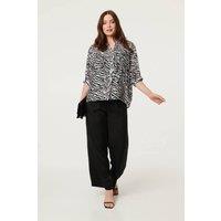 Izabel London Women's Zebra Print Button Detail Relaxed Shirt in Black | Size: 12