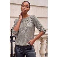 Roman Women's Jacquard Textured Bubble Hem Top in Khaki | Size: 10