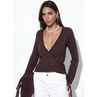 Busem Women's Belted Ribbed Knit Cardigan in Chocolate | Size: Small