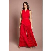 Coast Women's Pleated Neckline Belted Jumpsuit in Red | Size: 10