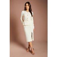 Coast Women's Bandage Long Sleeve Peplum Belted Midi Dress With Jewel Trim in Ivory | Size: 18