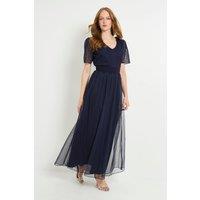 Wallis Women's Mesh Lace Trim Maxi Dress in Navy | Size: 10