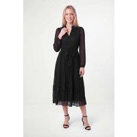 Wallis Women's Petite Lace Insert Pintuck Midi Dress in Black | Size: 20