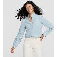 Lands' End Women's Fine Wale Corduroy Shirt With Openwork Details in Baby Blue | Size: Medium
