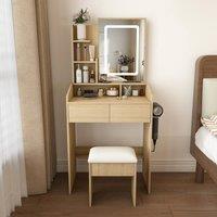 Matteo Women's Makeup Vanity Desk With LED Lights & Power Socket in Walnut