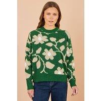 Yumi Women's Floral Intarsia Relaxed Fit Jumper in Green | Size: Large