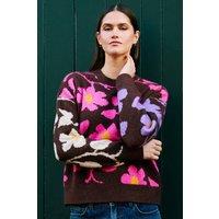 Yumi Women's Floral Intarsia Relaxed Fit Jumper | Size: Medium