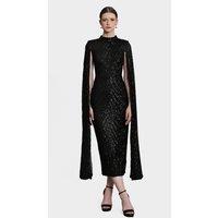 LuvForever Fashion Women's Erinna - Black Cape Sleeve Sequin Midi Dress | Size: 14
