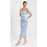 LuvForever Fashion Women's Selene - White Bandeau Sequin Midi Dress | Size: 14