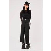 Hell Bunny Women's Elizabeth Black Cropped Straight Leg Trousers with Embroidery | Size: 3XL