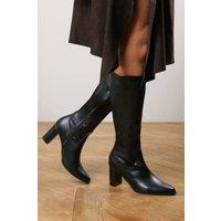 Where's That From Women's 'Kirelle' Knee High Pointed Toe Block Heeled Boots in Black | Size: 8