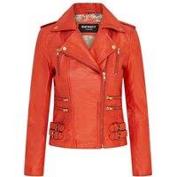 TruClothing Women's Real Lamb Nappa Leather Vintage Gothic Buckle Biker Jacket in Orange | Size: 14