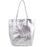 Kitise Women's Large Genuine Italian Soft Leather Tie Closure Tote Bag in Silver