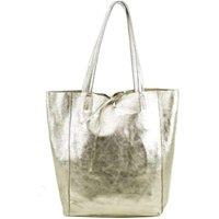 Kitise Women's Large Genuine Italian Soft Leather Tie Closure Tote Bag in Gold