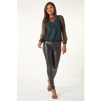 Roman Women's Mesh Overlay Sparkle Top in Teal | Size: 20