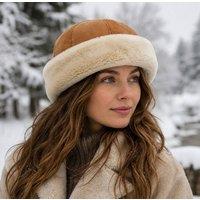 SNUGRUGS Women's Genuine Double Faced Sheepskin Dome Panel Hat in Tan | Size: Large