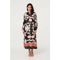 Izabel London Women's Abstract Long Sleeve Midi Shirt Dress in Black | Size: 10