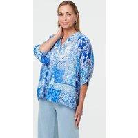 Izabel London Women's Mosaic Print 3/4 Sleeve Relaxed Shirt in Blue | Size: 14