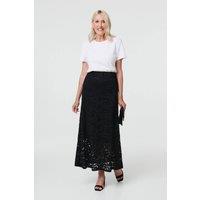Izabel London Women's Lace Texture Layer High Waist Maxi Skirt in Black | Size: 10