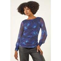 Roman Women's Printed Stud Mesh Stretch Top in Navy | Size: 18