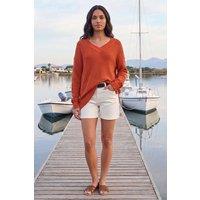 Roman Women's Ribbed V-Neck Boyfriend Jumper in Orange | Size: 10