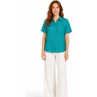 Kettlewell Women's Short Sleeve Linen Blend Shirt in Turquoise | Size: 12