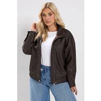 Yours Women's Faux Leather Funnel Neck Jacket in Chocolate | Size: 14