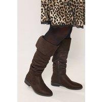 Yours Women's Rouched Fold Over Boots In Wide E & Extra Wide EEE Fit in Brown | Size: 7E