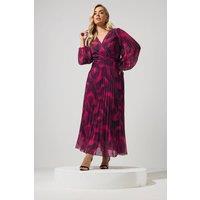 Yours Women's Long Sleeve Pleat Maxi Dress in Fuchsia | Size: 14