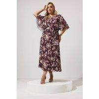 Yours Women's Floral Pleated Maxi Dress in Burgundy | Size: 22