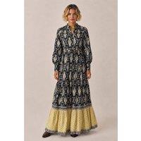 Soul of Sita Women's Lalita Ink Woodblock Maxi Dress in Black | Size: 2XL